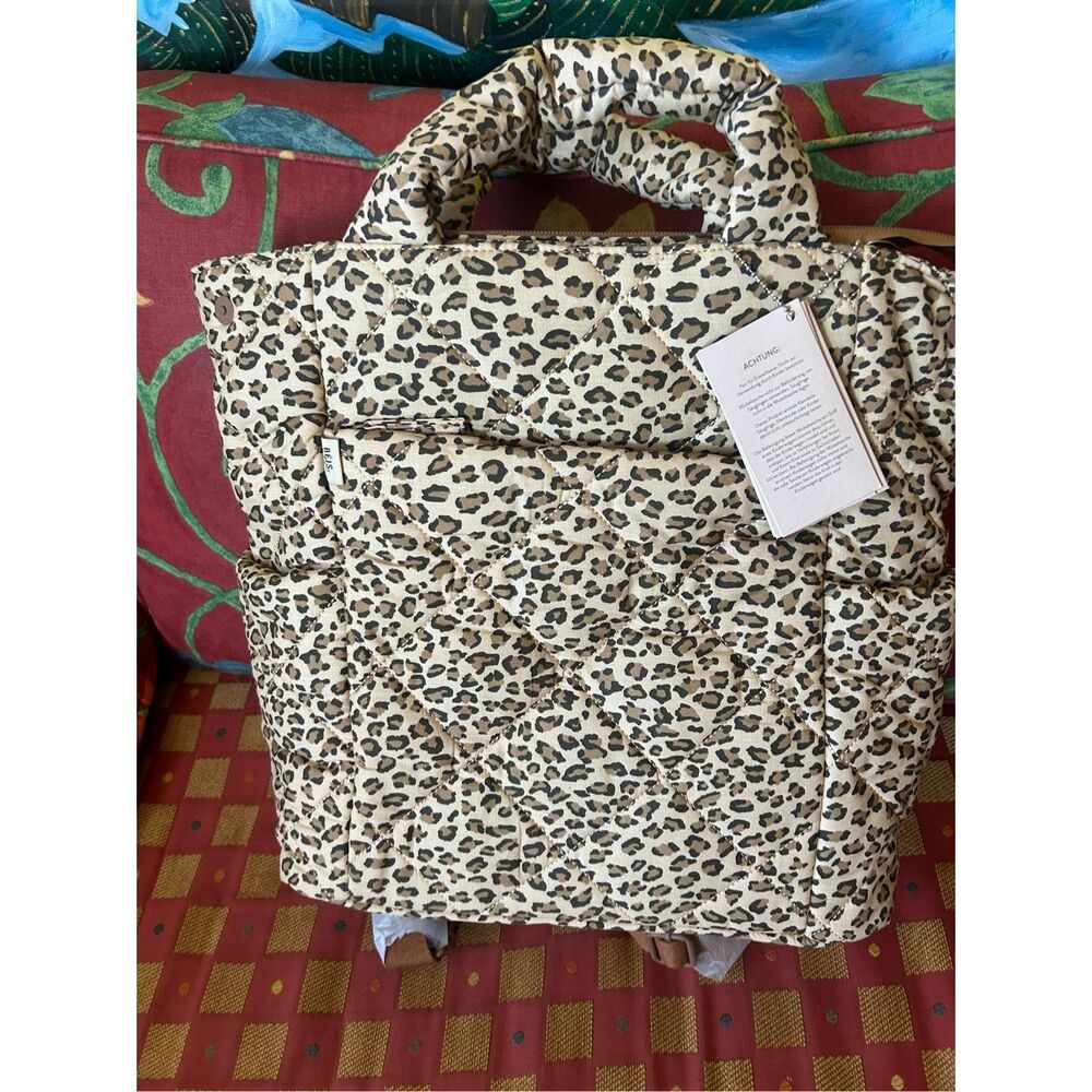 NWT BEIS x Elsa Hosk Quilted Backpack Tote Diaper Bag in Animal Print Wild Child